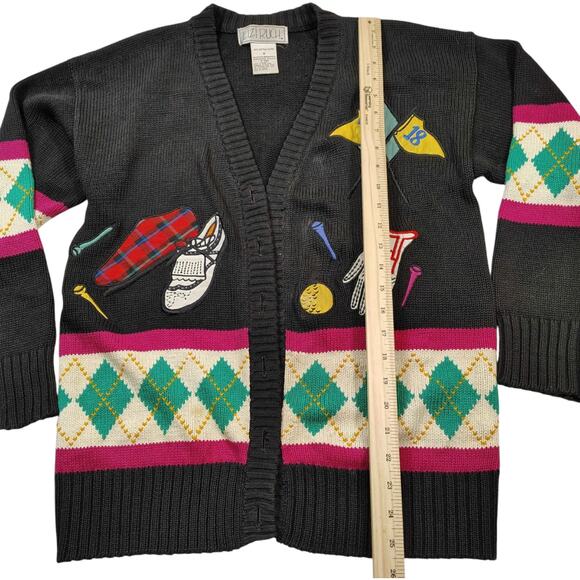 VTG LIZI RUCH Women's Black Golf Prep Cardigan Sweater Size S **PLEASE READ** - Picture 6 of 9